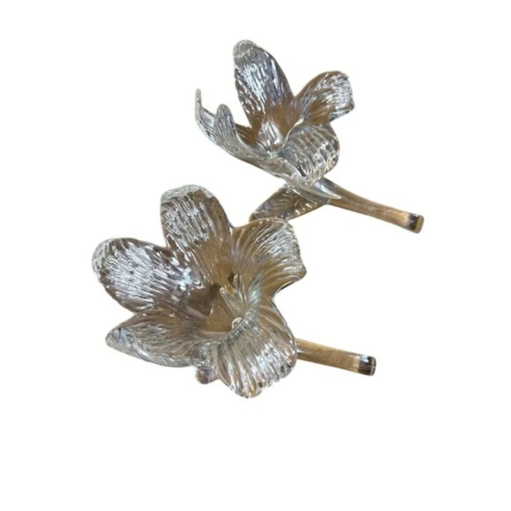 2 Vintage Clear Glass Lily Shaped Bud Vases /Candle Holders Hand Blown GIFT RARE